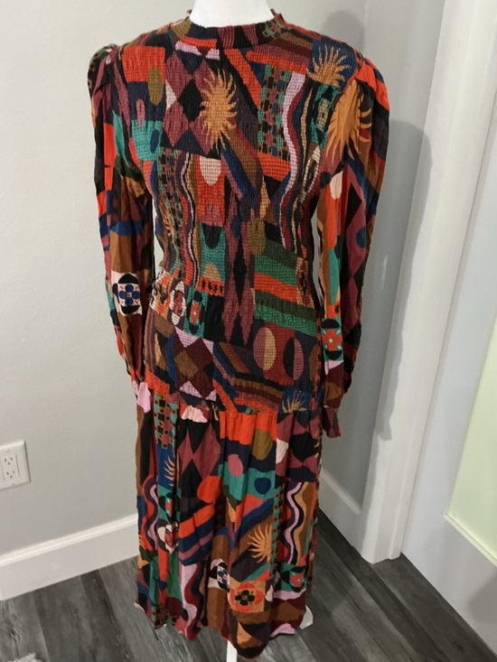 FARM Rio Dresses & Skirts - FARM Rio Tropical Shapes Smocked Midi Dress Multicolor Patchwork Size M